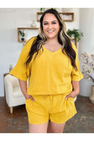 Double Take Texture Half Sleeve T-Shirt and Drawstring Shorts Set - SwagglyLife Home & Fashion Double Take Texture Half Sleeve T-Shirt and Drawstring Shorts Set - SwagglyLife Home & Fashion