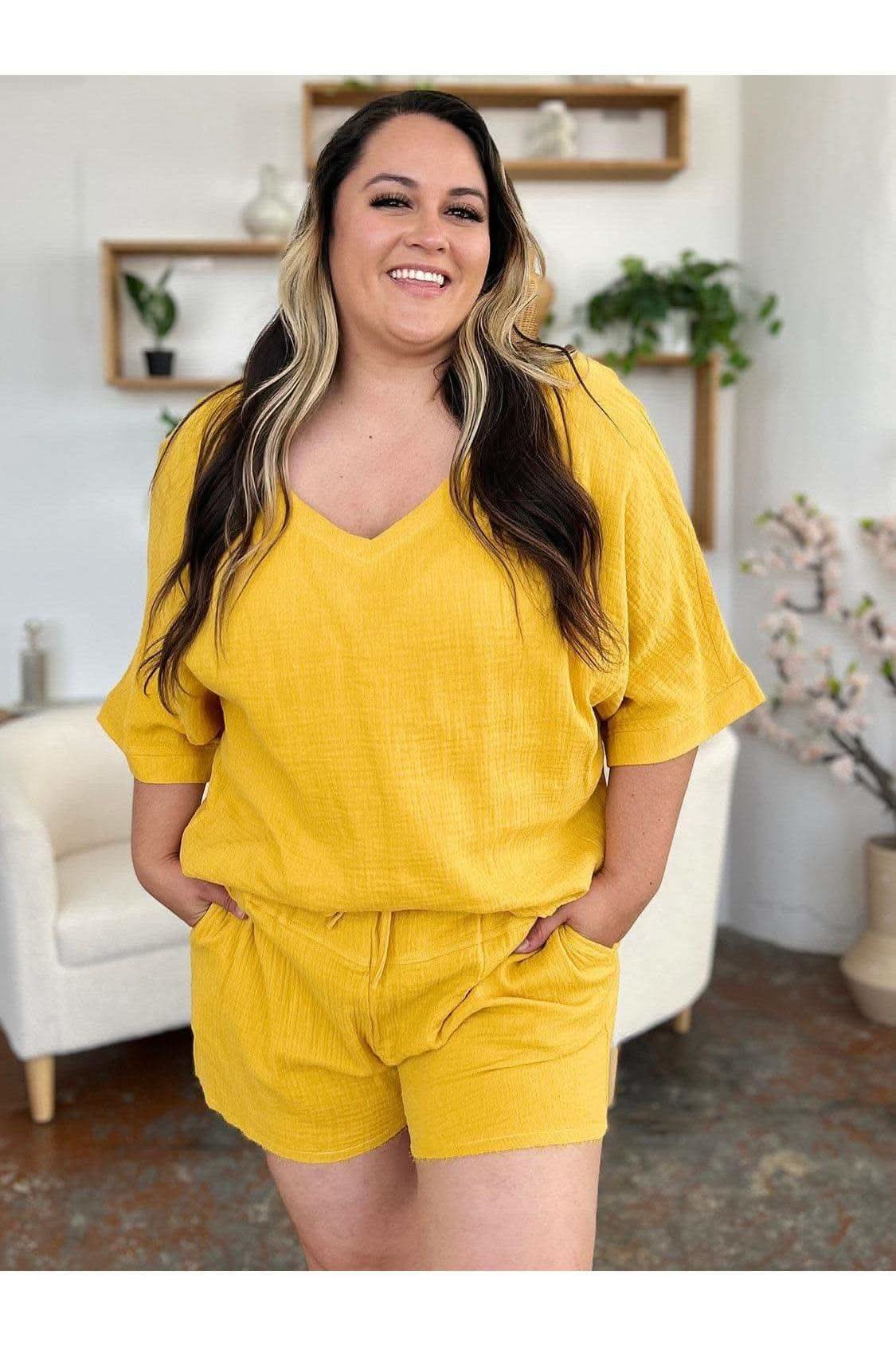 Double Take Texture Half Sleeve T-Shirt and Drawstring Shorts Set - SwagglyLife Home & Fashion Double Take Texture Half Sleeve T-Shirt and Drawstring Shorts Set - SwagglyLife Home & Fashion