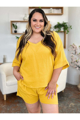 Double Take Texture Half Sleeve T-Shirt and Drawstring Shorts Set - SwagglyLife Home & Fashion Double Take Texture Half Sleeve T-Shirt and Drawstring Shorts Set - SwagglyLife Home & Fashion