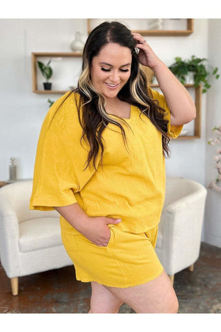 Double Take Texture Half Sleeve T-Shirt and Drawstring Shorts Set - SwagglyLife Home & Fashion Double Take Texture Half Sleeve T-Shirt and Drawstring Shorts Set - SwagglyLife Home & Fashion