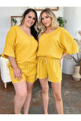 Double Take Texture Half Sleeve T-Shirt and Drawstring Shorts Set - SwagglyLife Home & Fashion Double Take Texture Half Sleeve T-Shirt and Drawstring Shorts Set - SwagglyLife Home & Fashion