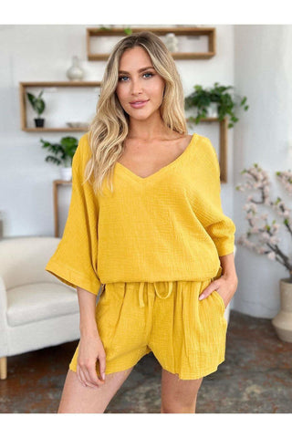 Double Take Texture Half Sleeve T-Shirt and Drawstring Shorts Set - SwagglyLife Home & Fashion Double Take Texture Half Sleeve T-Shirt and Drawstring Shorts Set - SwagglyLife Home & Fashion