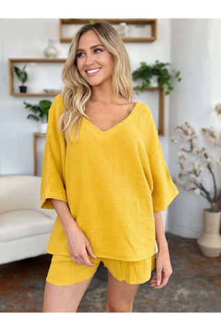 Double Take Texture Half Sleeve T-Shirt and Drawstring Shorts Set - SwagglyLife Home & Fashion Double Take Texture Half Sleeve T-Shirt and Drawstring Shorts Set - SwagglyLife Home & Fashion