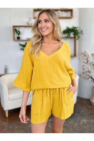 Double Take Texture Half Sleeve T-Shirt and Drawstring Shorts Set - SwagglyLife Home & Fashion Double Take Texture Half Sleeve T-Shirt and Drawstring Shorts Set - SwagglyLife Home & Fashion