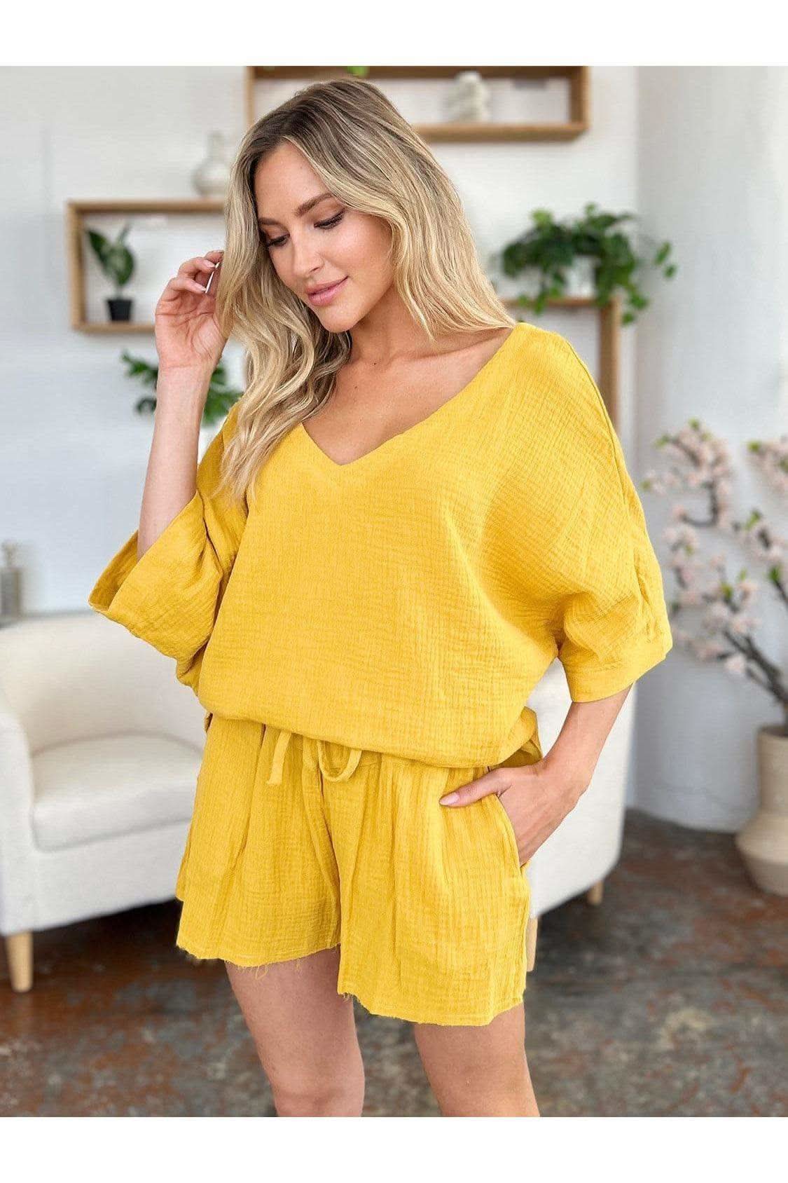 Double Take Texture Half Sleeve T-Shirt and Drawstring Shorts Set - SwagglyLife Home & Fashion Double Take Texture Half Sleeve T-Shirt and Drawstring Shorts Set - SwagglyLife Home & Fashion