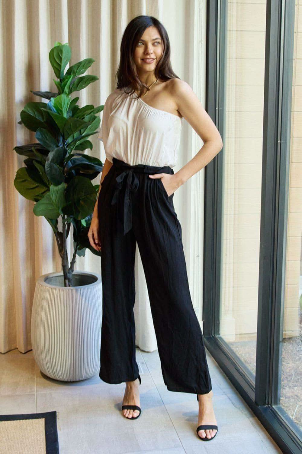 Dress Day Marvelous in Manhattan One-Shoulder Jumpsuit in White/Black - SwagglyLife Home & Fashion Dress Day Marvelous in Manhattan One-Shoulder Jumpsuit in White/Black - SwagglyLife Home & Fashion