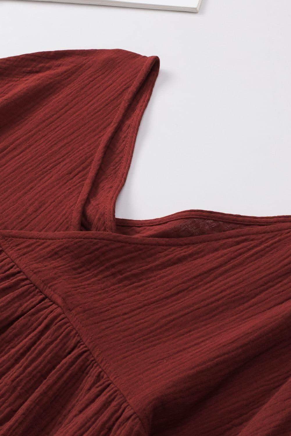 Dropped Shoulder V-Neck Blouse, 7 Colors - SwagglyLife Home & Fashion