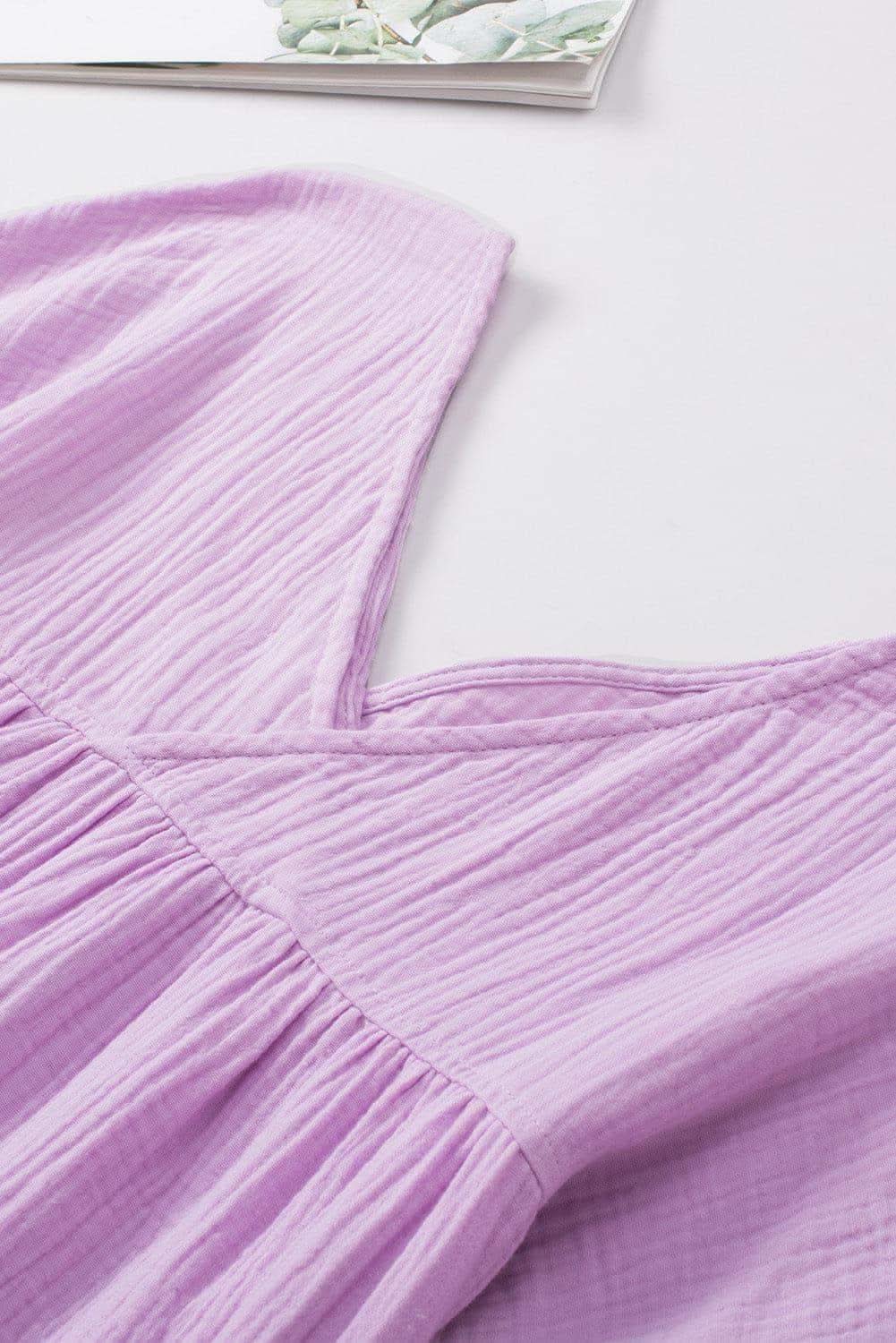 Dropped Shoulder V-Neck Blouse, 7 Colors - SwagglyLife Home & Fashion