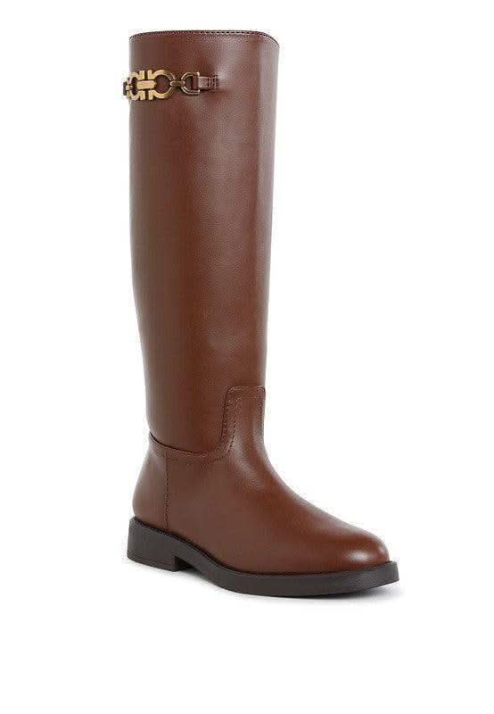 Rag Company Kiang Metal Chain Link Detail Calf Boots in Tan - Boots photo