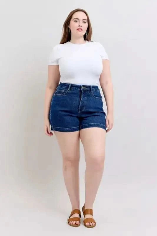 Judy Blue Plus Size High Waist Tummy Control Denim Shorts - SwagglyLife Home & Fashion