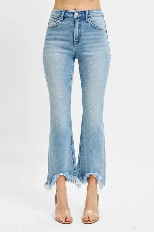 RISEN Full Size High Rise Crop Bootcut Fray Hem Jeans Plus Size in - photo