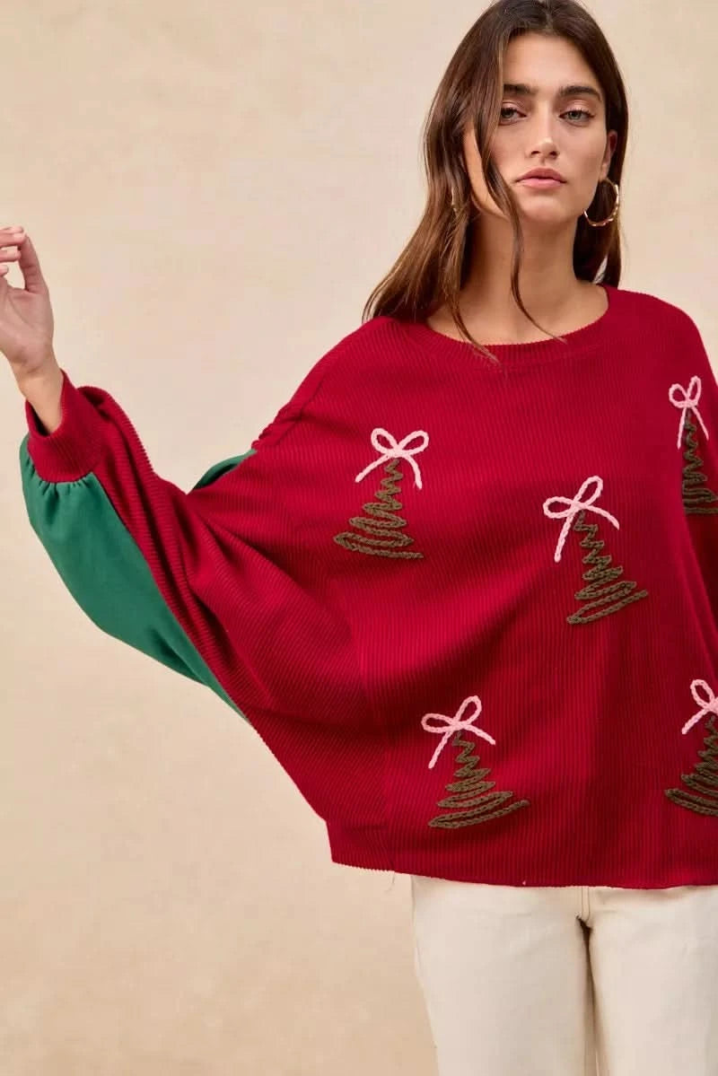 BiBi Christmas Theme Tree Embroidered Sweater in - photo