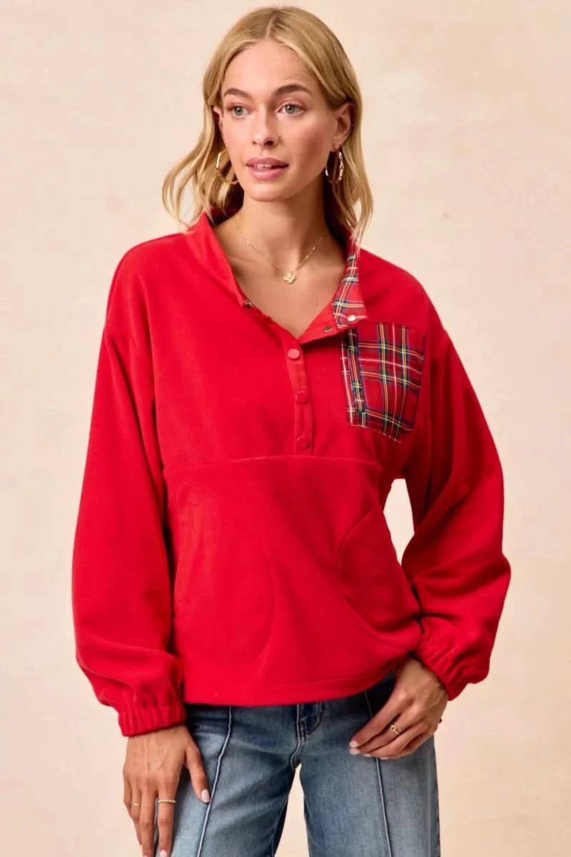 BiBi Christmas Theme Fleece Buttoned Top with Pockets in - photo