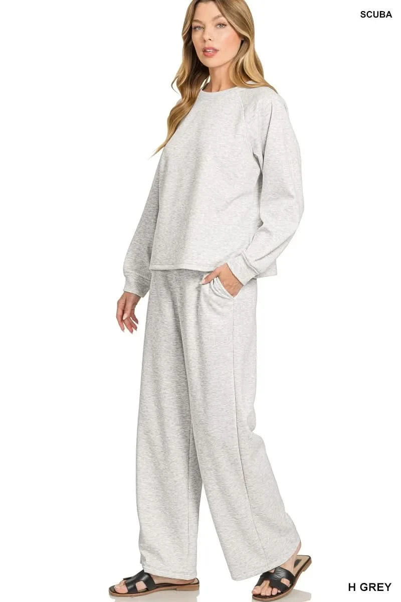 Zenana Scuba Crewneck Sweatshirt and Pants Set in - photo