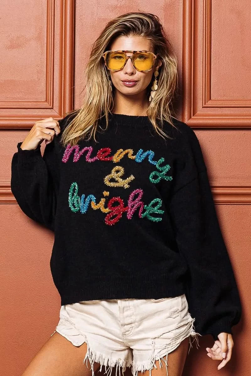 BiBi Tinsel Lettering Christmas Sweater in - photo