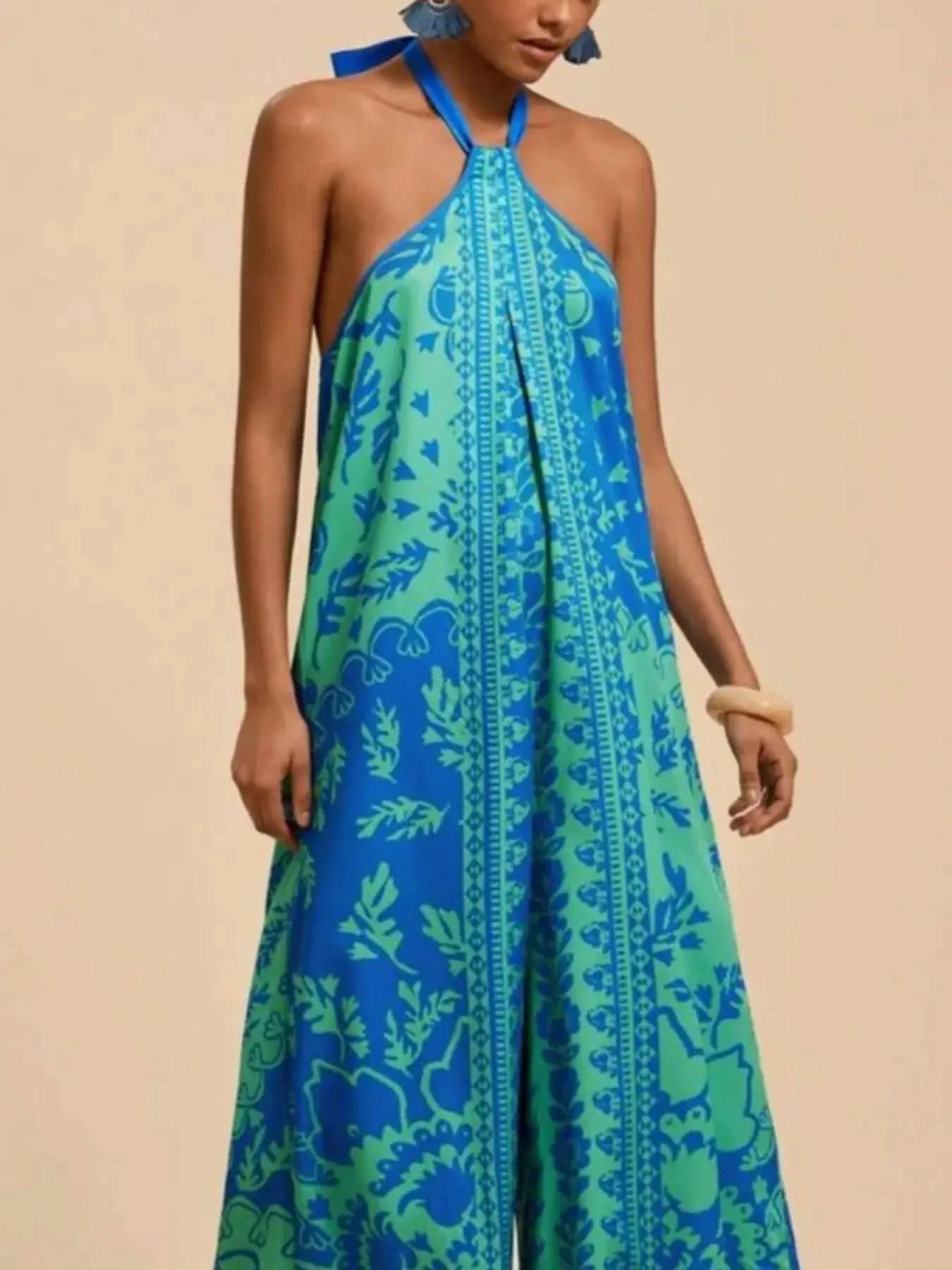 Printed Halter Wide-Leg Jumpsuit - SwagglyLife Home & Fashion Printed Halter Wide-Leg Jumpsuit - SwagglyLife Home & Fashion