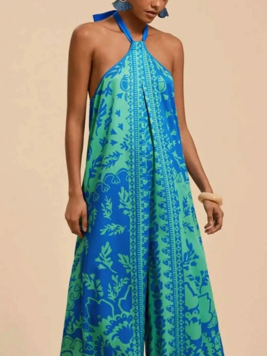 Printed Halter Wide-Leg Jumpsuit - SwagglyLife Home & Fashion