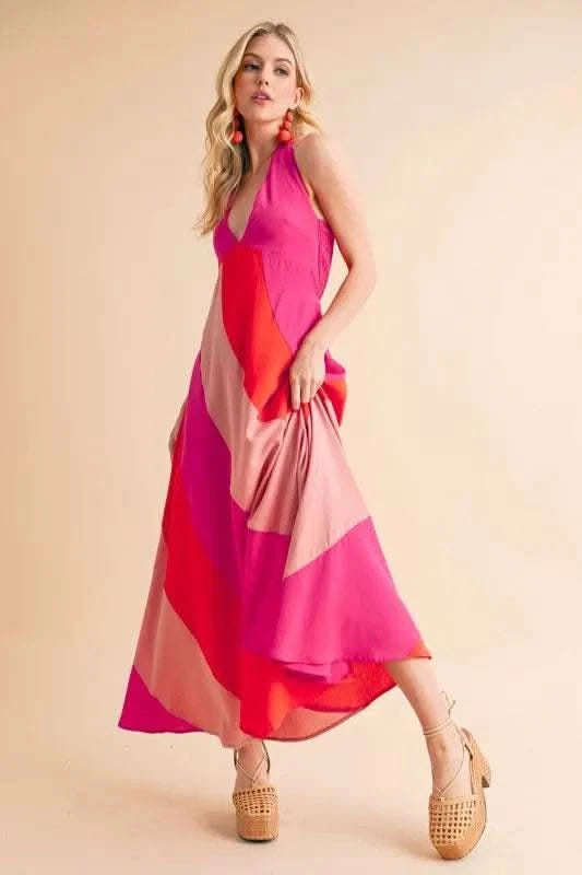 Aemi+Co Color Block Sleeveless Maxi Dress - SwagglyLife Home & Fashion