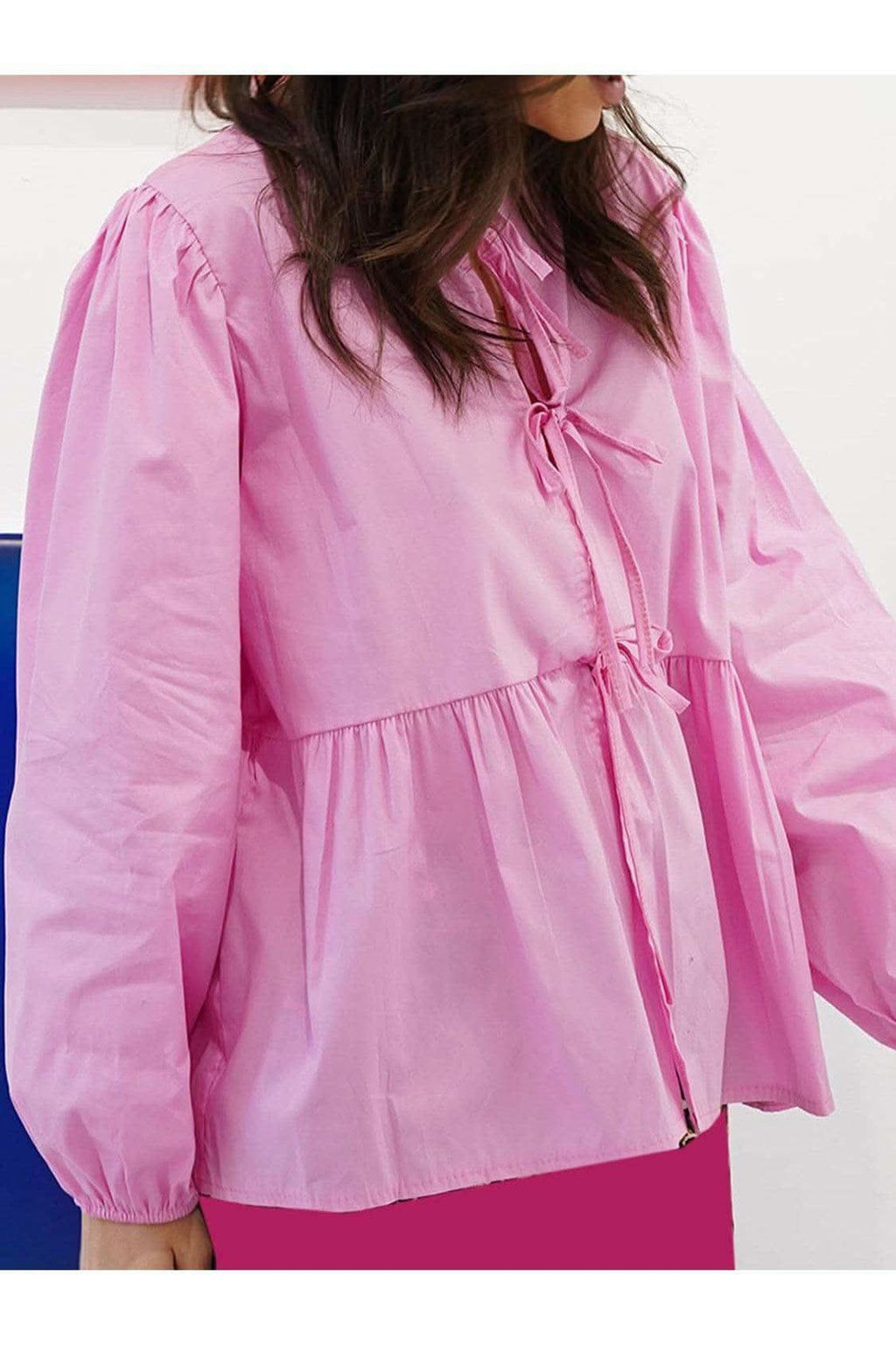 Susan Tied Round Neck Long Sleeve Blouse - SwagglyLife Home & Fashion