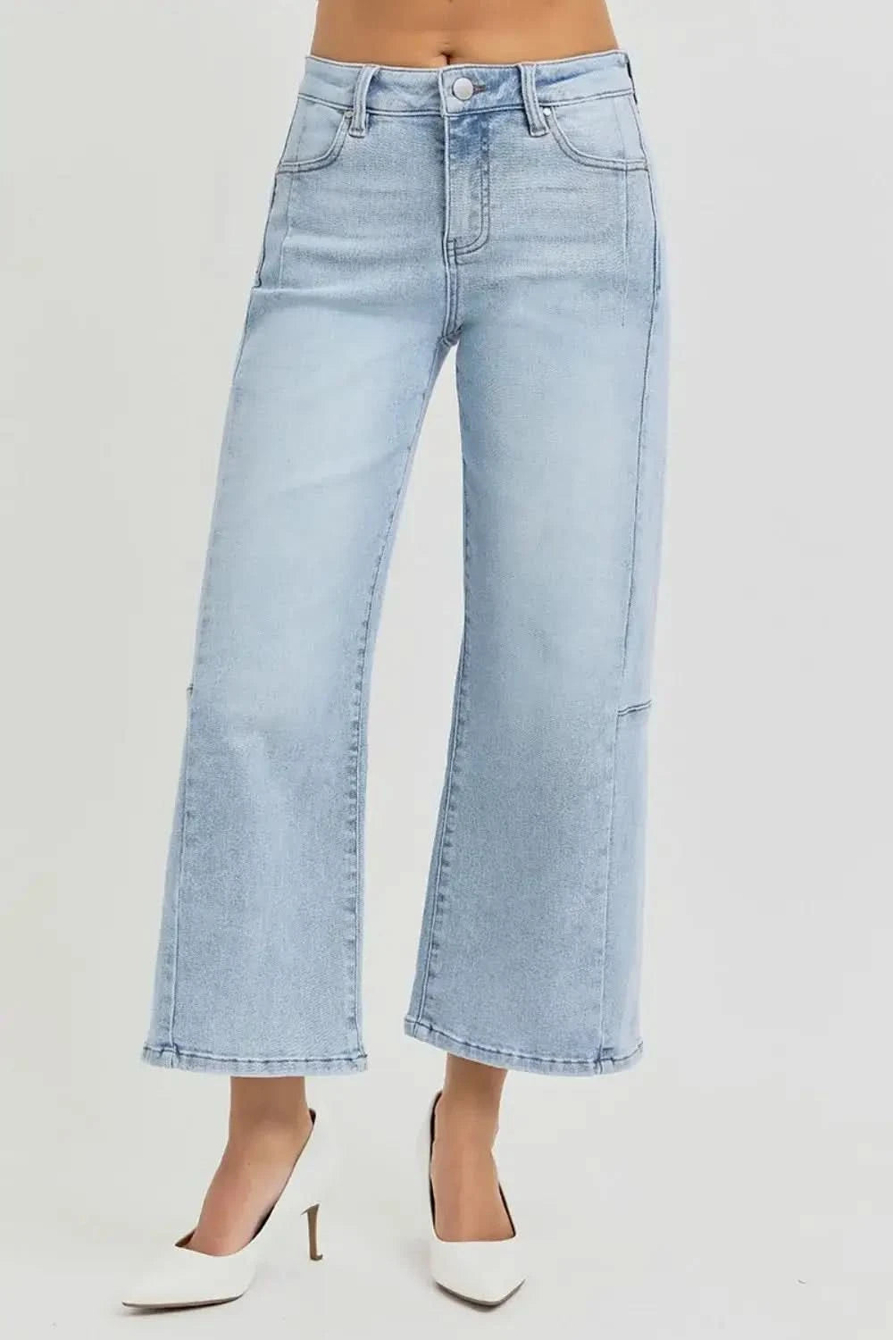 RISEN Full Size High Rise Seamed Detail Wide Leg Crop Jeans in - photo