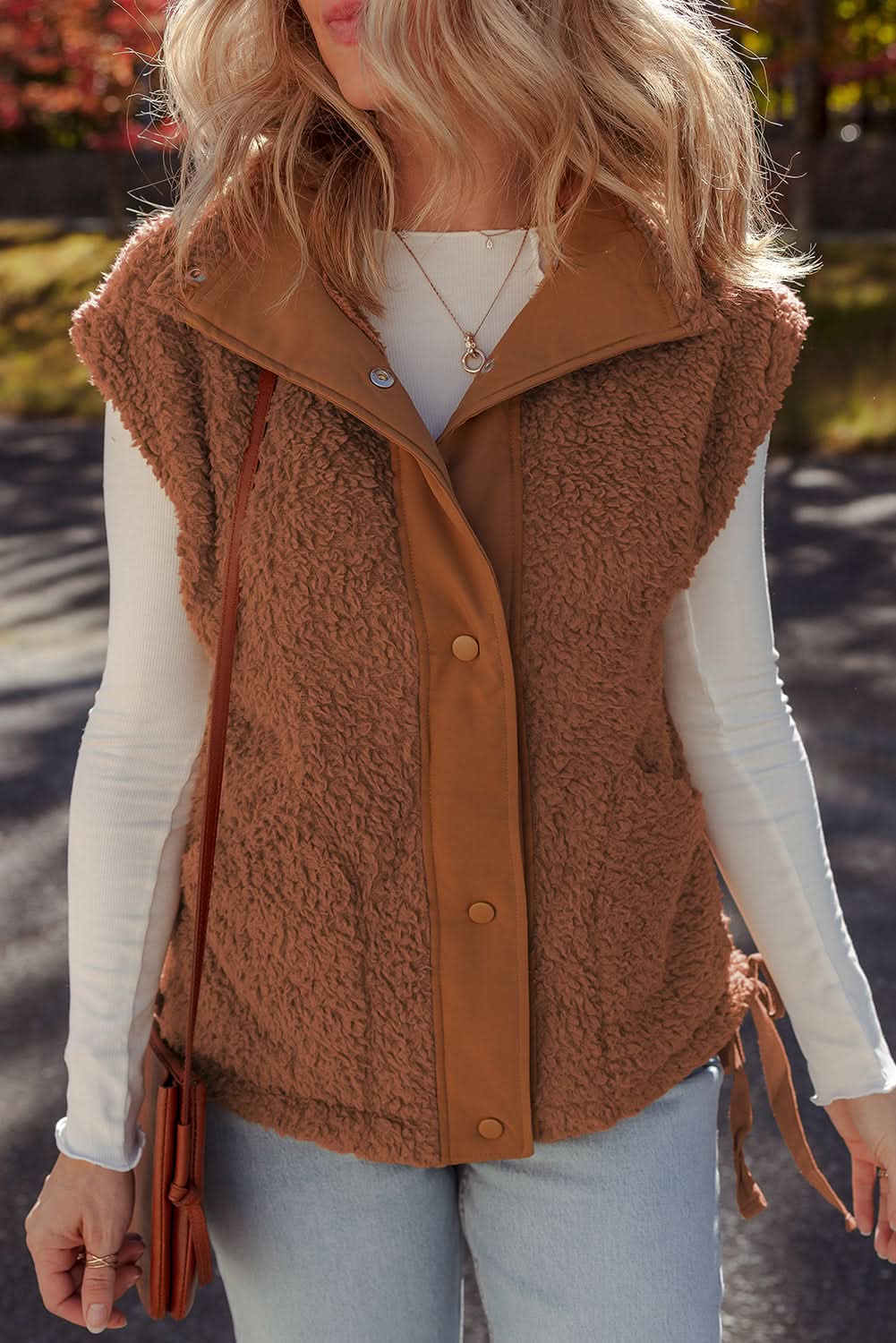 Evelyn Knot Side Plush Vest in - Vests photo