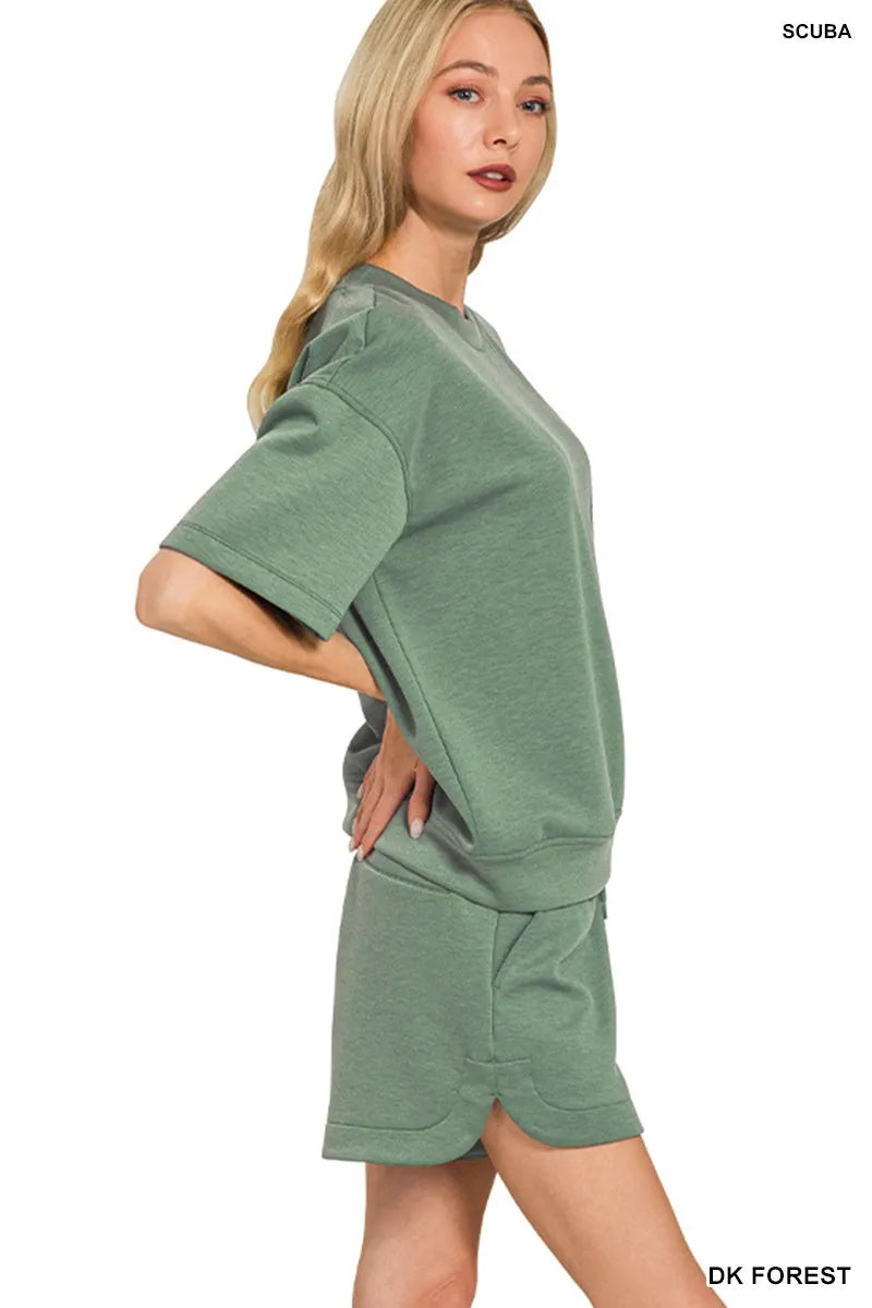 Zenana Scuba Short Sleeve Top & Shorts Set in - photo