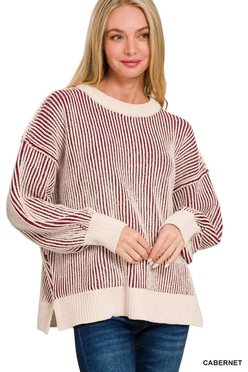 Zenana Two Tone Crewneck Sweater in - photo