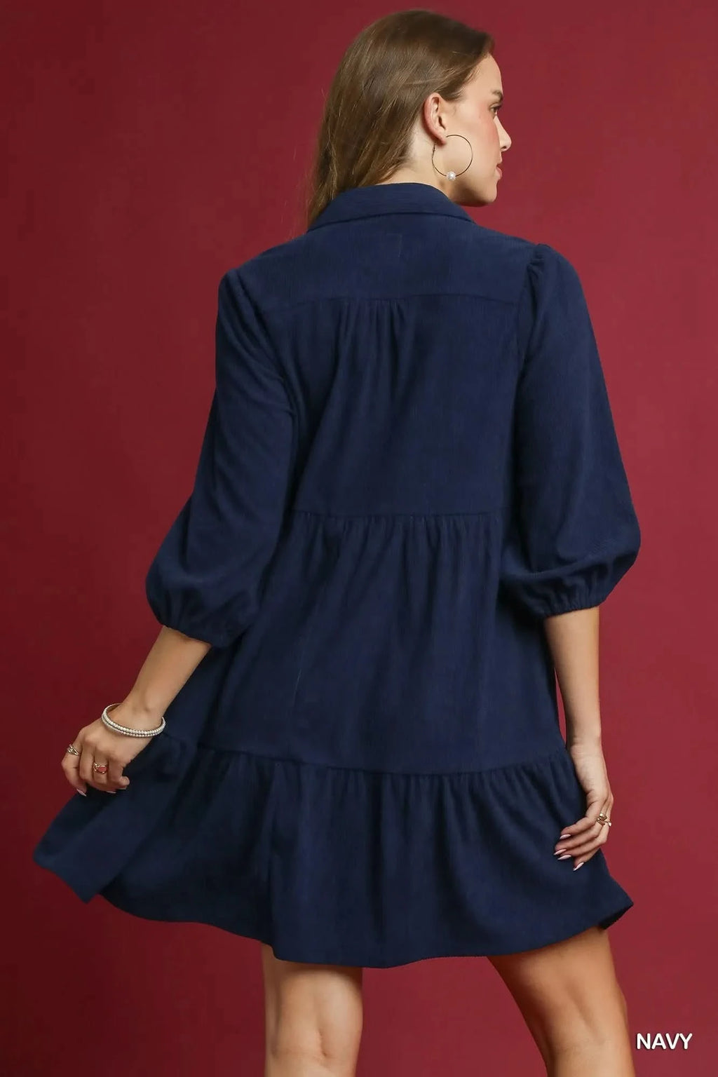 Umgee Tiered Corduroy Mini Dress with Balloon Sleeves in - photo