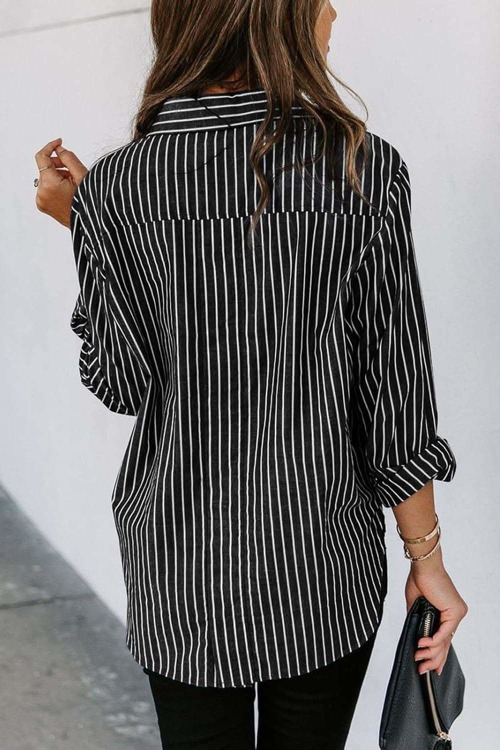 Striped Button Up Long Sleeve Shirt - SwagglyLife Home & Fashion