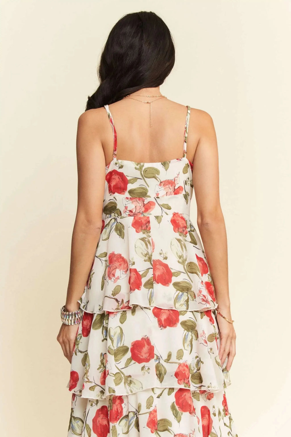 Davi & Dani Contrast Ring Lace Layered Ruffle Maxi Cami Dress in - photo