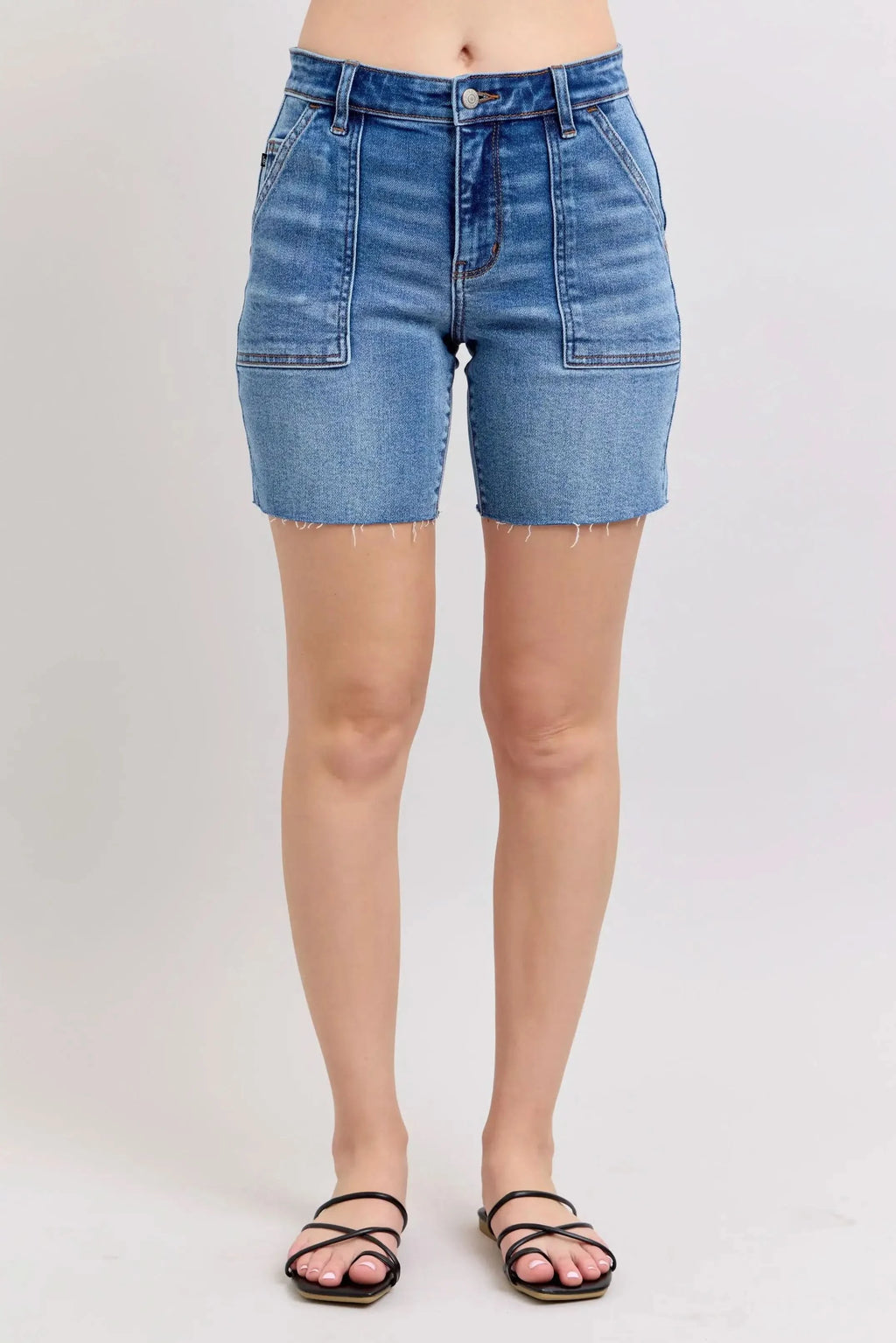 Judy Blue Full Size Mid Rise Bermudas Denim Shorts W/ Back Flap Pockets Plus Size in MD - photo