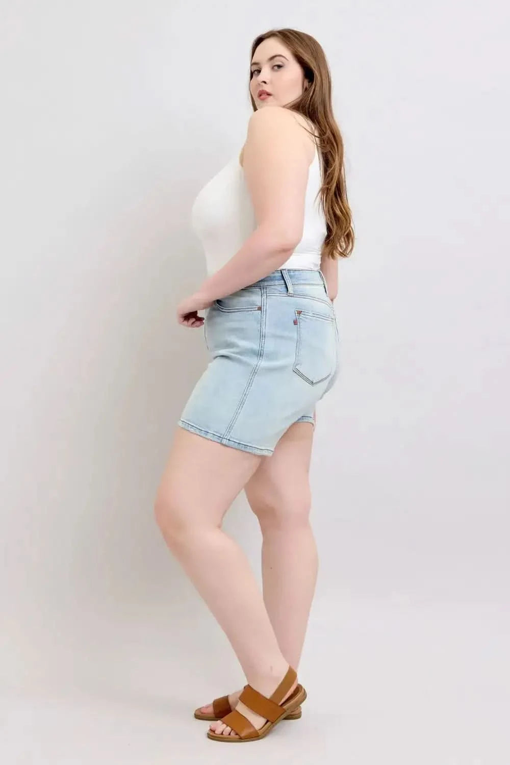 Judy Blue Full Size 2 Button Denim Shorts with Pockets Plus Size in - photo