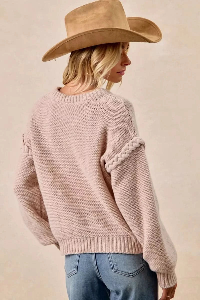 BiBi Cable Knit Sweater with Shoulder Braid Detail in - photo