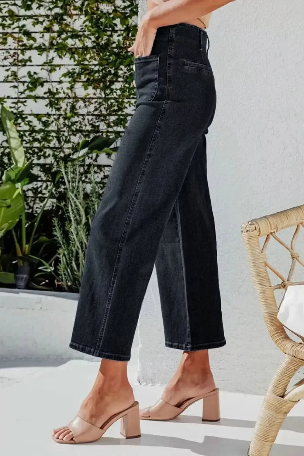 Button Fly Cropped Wide Leg Jeans in - photo
