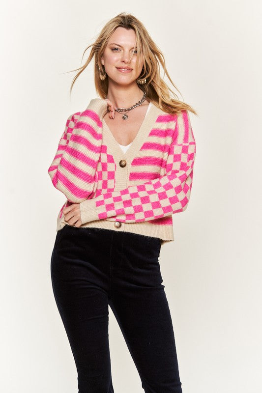 Contrast pattern sweater cardigan in - photo