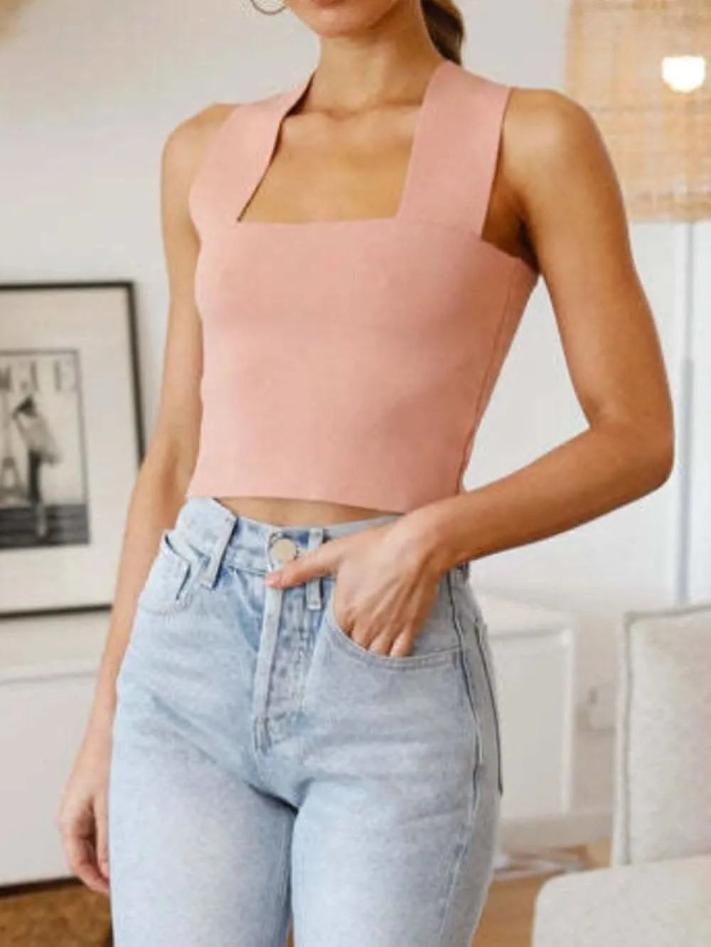 Square Neck Wide Strap Tank - SwagglyLife Home & Fashion