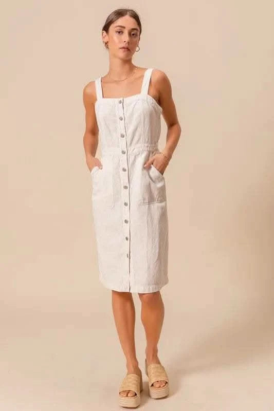 SO ME Button Down Pocket Front Pinafore Dress in - photo