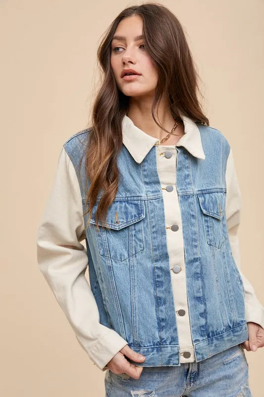 Annie Wear Collared Neck Double Placket Denim Jacket in - photo