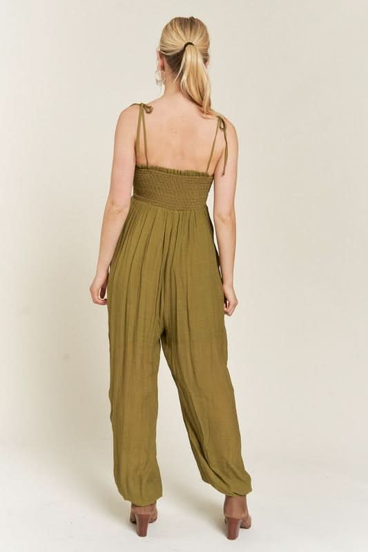 Jade By Jane Smocked Tie Strap Jumpsuit-Plus Size in - photo