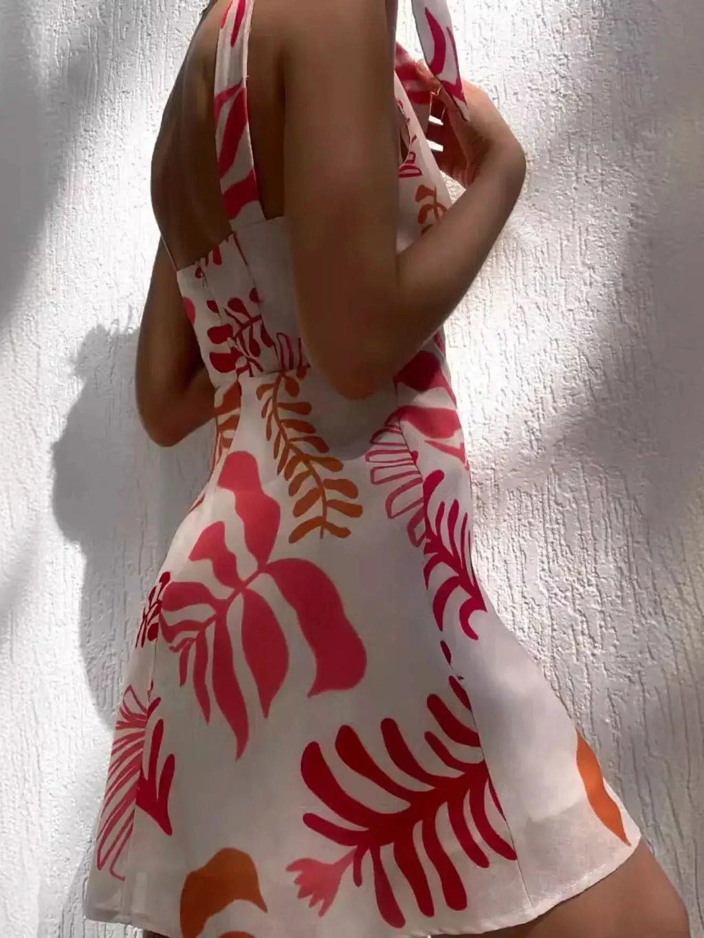 Printed Tie-Shoulder Mini Dress - SwagglyLife Home & Fashion