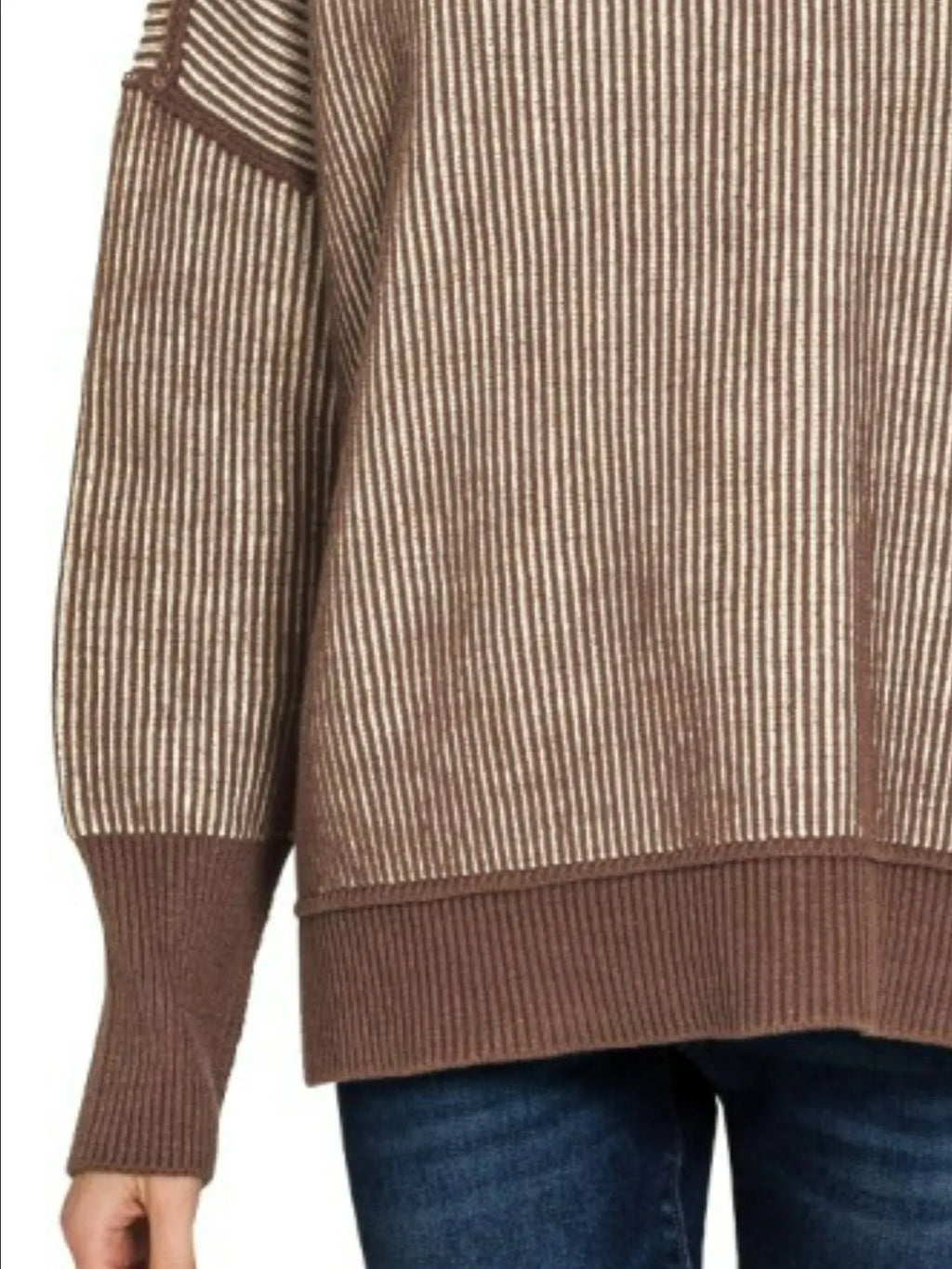 Zenana Exposed Seam Two Tone Ribbed Sweater in - photo