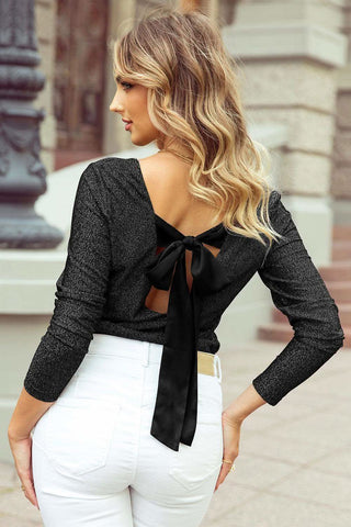 Bowknot V-Neck Long Sleeve Blouse - SwagglyLife Home & Fashion Bowknot V-Neck Long Sleeve Blouse - SwagglyLife Home & Fashion