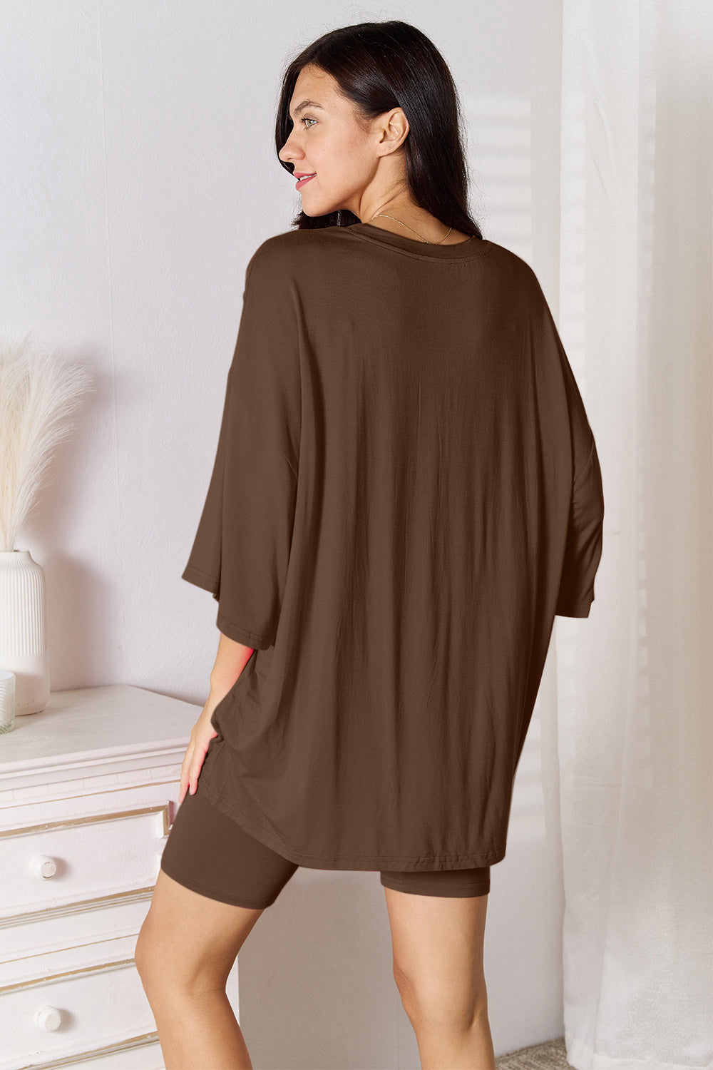 Basic Bae Full Size Soft Rayon Three-Quarter Sleeve Top and Shorts Set in - Sets photo