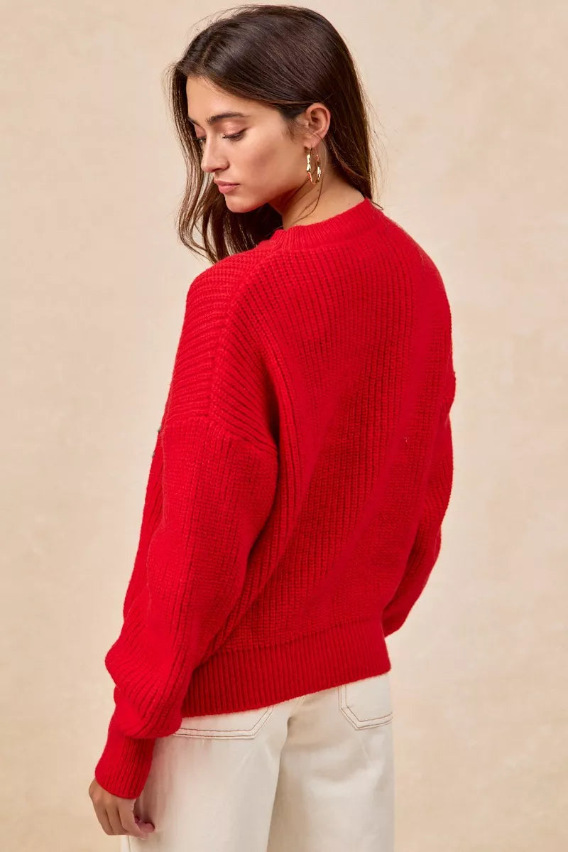 BiBi Christmas Wreath Merry Letter Knit Top in - photo