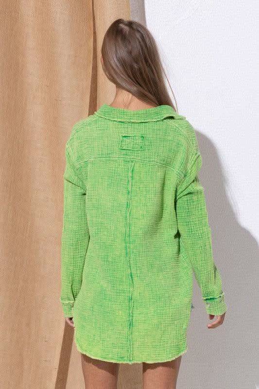 Washing Wrinkled Gauze Button Down Shirt With Rough Edge - SwagglyLife Home & Fashion