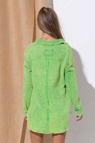 Washing Wrinkled Gauze Button Down Shirt With Rough Edge - SwagglyLife Home & Fashion Washing Wrinkled Gauze Button Down Shirt With Rough Edge - SwagglyLife Home & Fashion