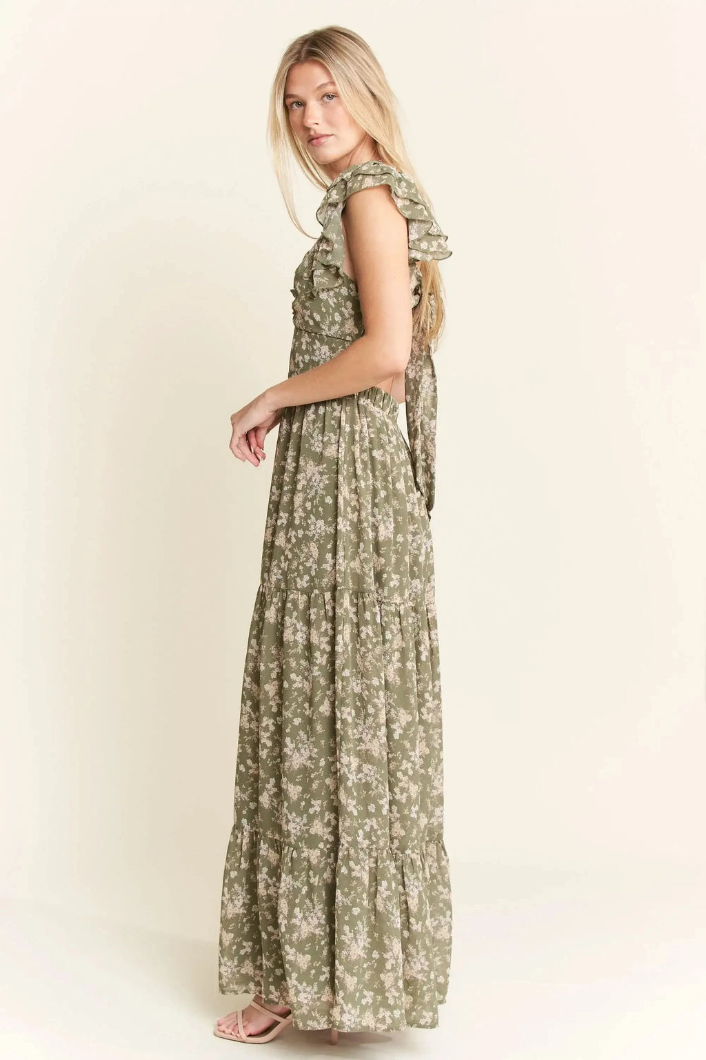Jade By Jane Ruffle Sleeve Tiered Maxi Dress in - photo