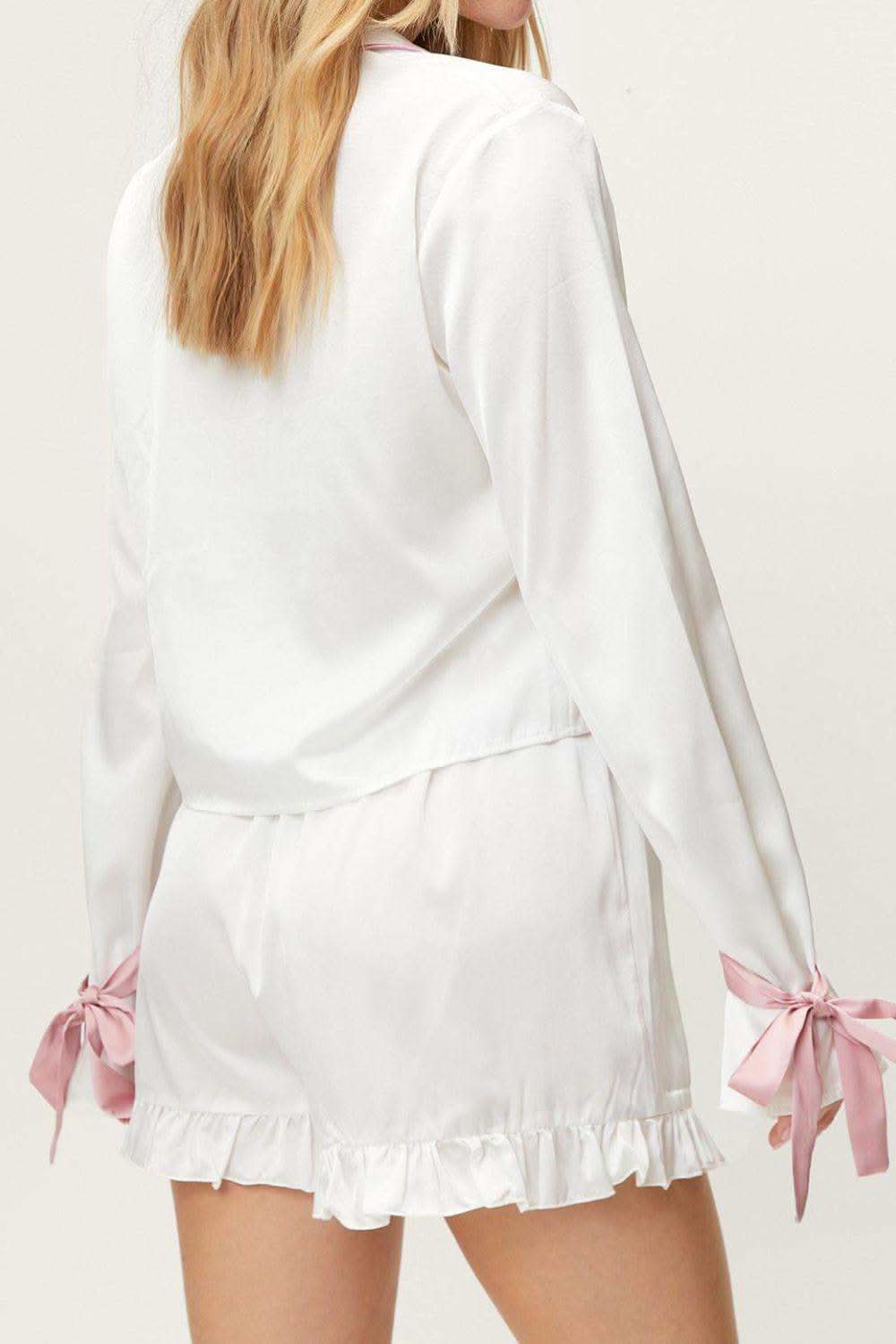 Basic Bae Tied Cuff Collared Neck Top and Frill Shorts Lounge Set - SwagglyLife Home & Fashion