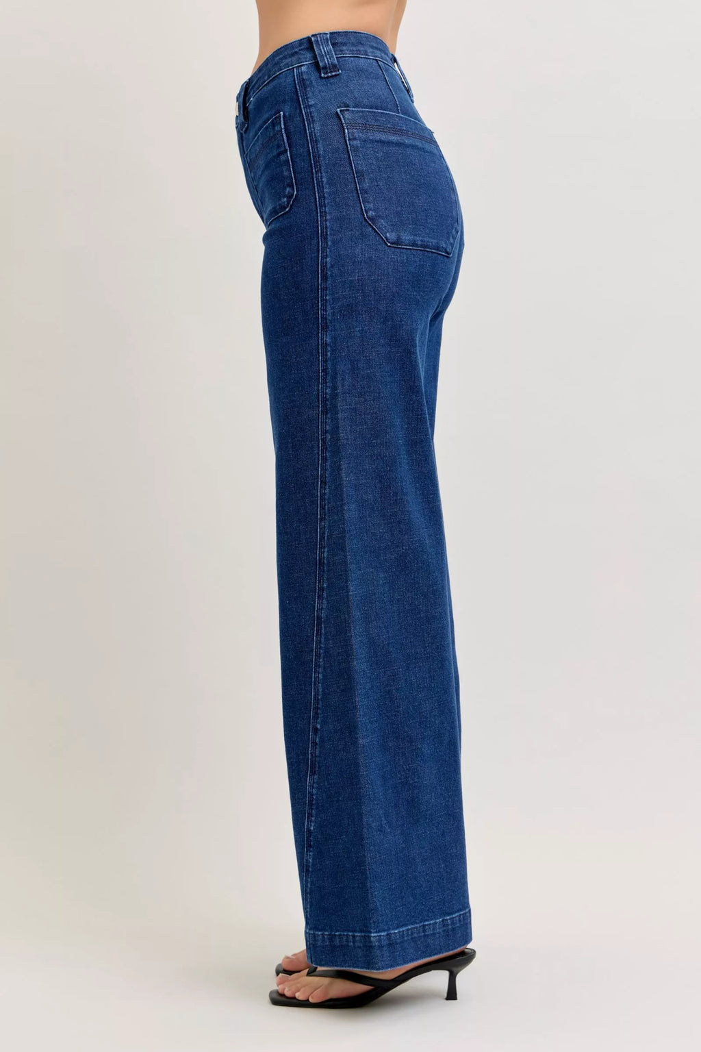 Judy Blue High-Waisted Retro Wide Jeans with Patch Pkts & Twisted Seams in - photo