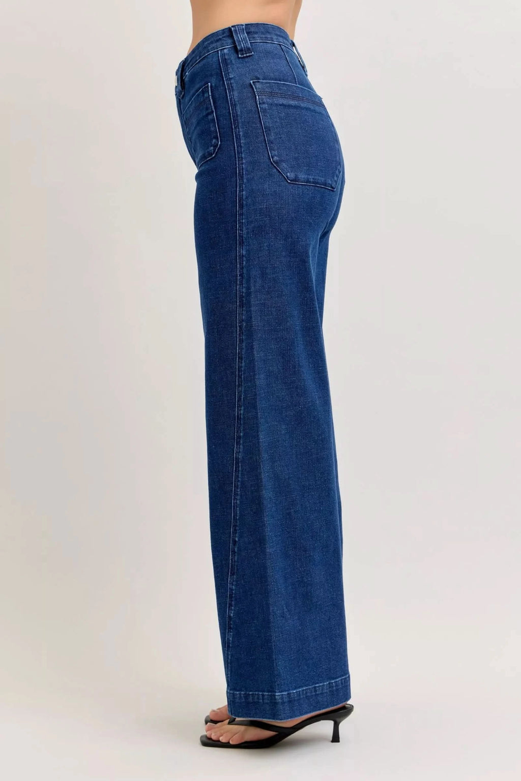 Judy Blue High-Waisted Retro Wide Jeans with Patch Pkts & Twisted Seams in - photo